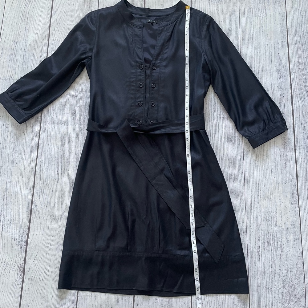 Theory Belted Button Detail Black Shimmer Dress Size 8 - Picture 7 of 10